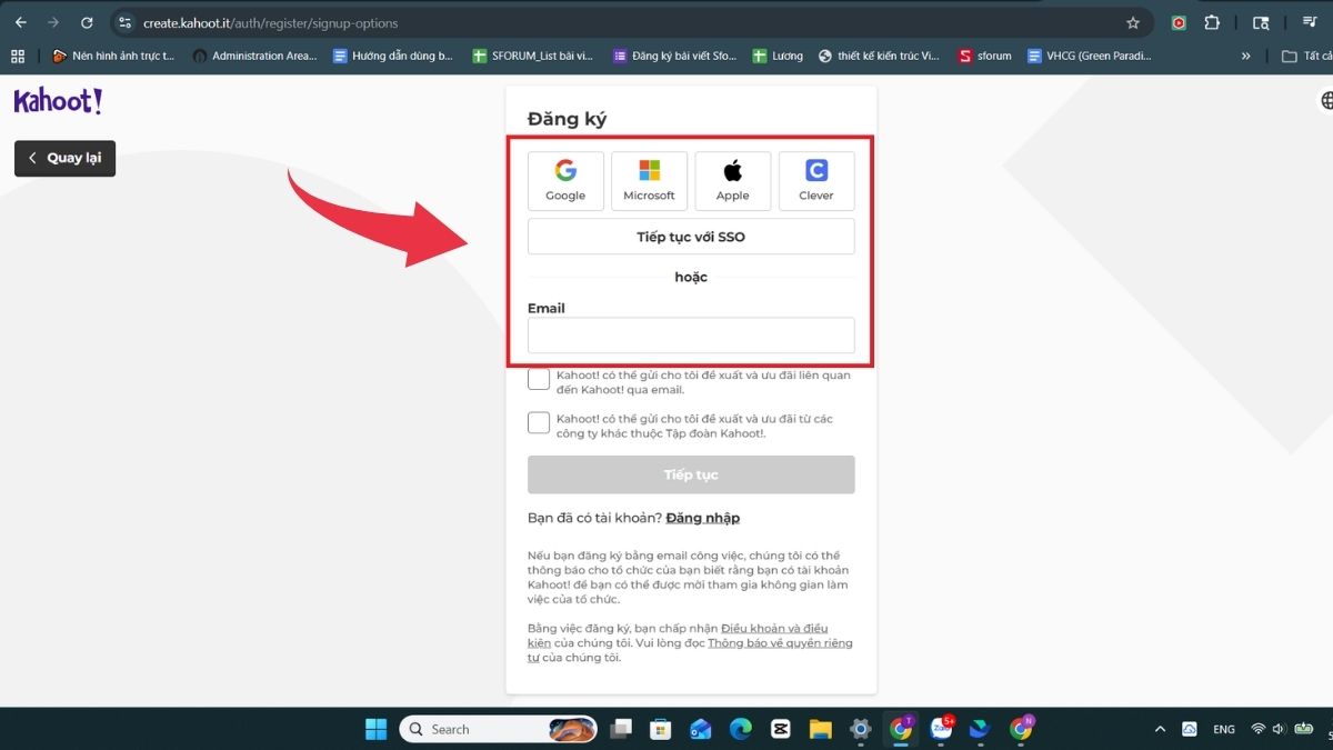 Bảng giá Kahoot - Cách tạo tạo tài khoản - Bước 4