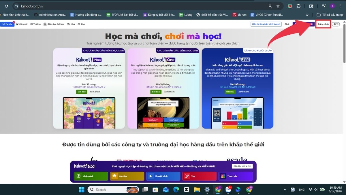 Bảng giá Kahoot - Cách tạo tạo tài khoản - Bước 1
