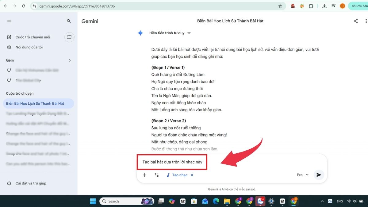 Biến nội dung bài học thành bài hát dễ nhớ bằng Gemini - Bước 3
