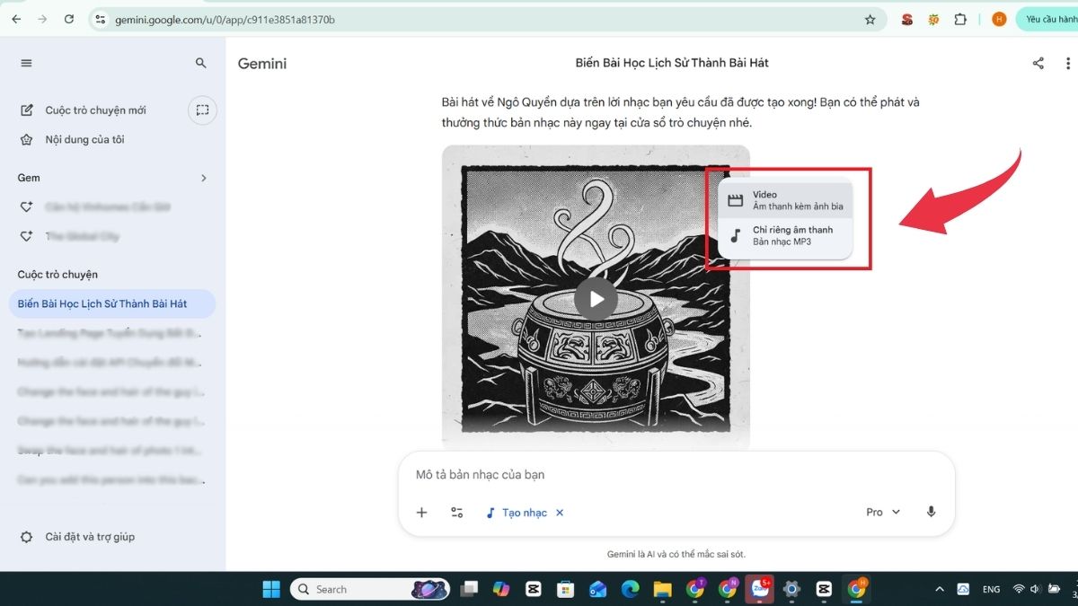 Biến nội dung bài học thành bài hát dễ nhớ bằng Gemini - Bước 4