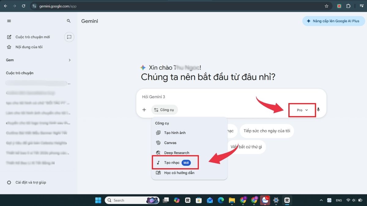 Biến nội dung bài học thành bài hát dễ nhớ bằng Gemini - Bước 1