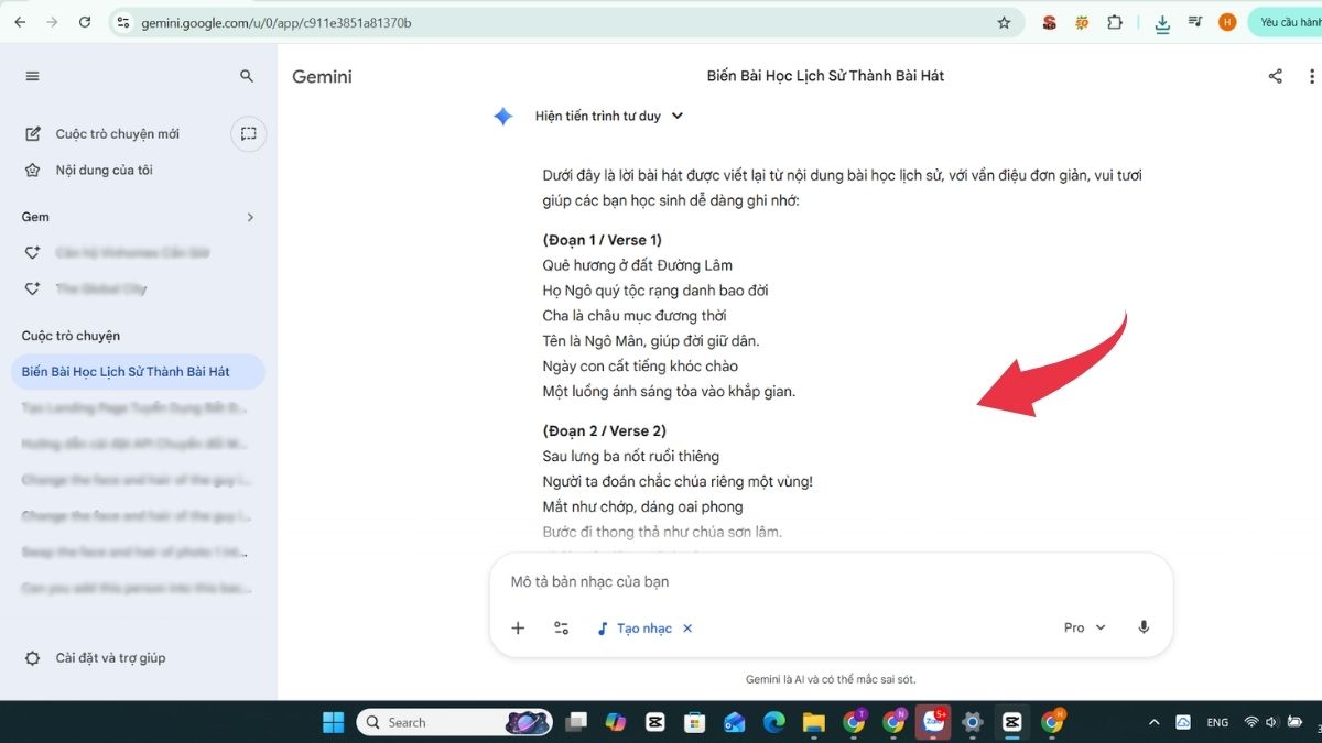 Biến nội dung bài học thành bài hát dễ nhớ bằng Gemini - Bước 3
