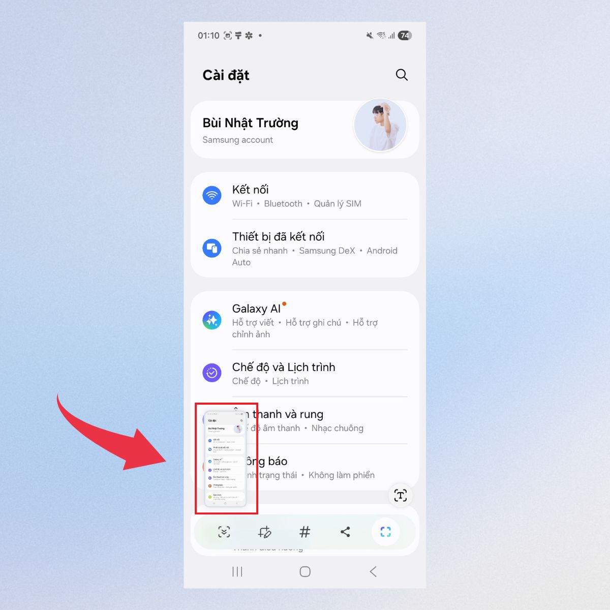 Chụp màn hình Galaxy Z Flip 8 bằng bảng điều khiển nhanh - Bước 4