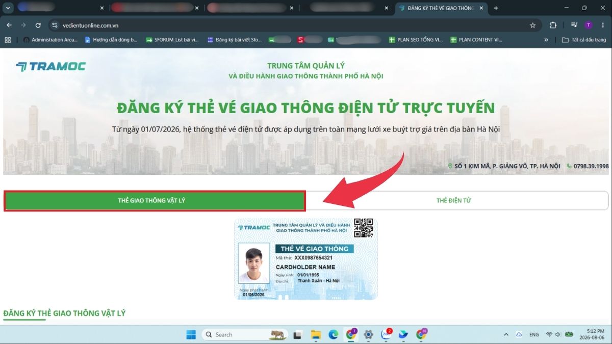 Cách đăng ký thẻ xe buýt miễn phí gắn chip tại Hà Nội  qua website - Bước 1