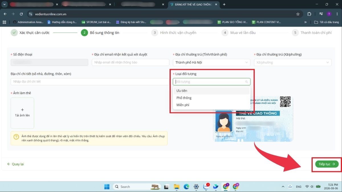 Cách đăng ký thẻ xe buýt miễn phí gắn chip tại Hà Nội  qua website - Bước 4
