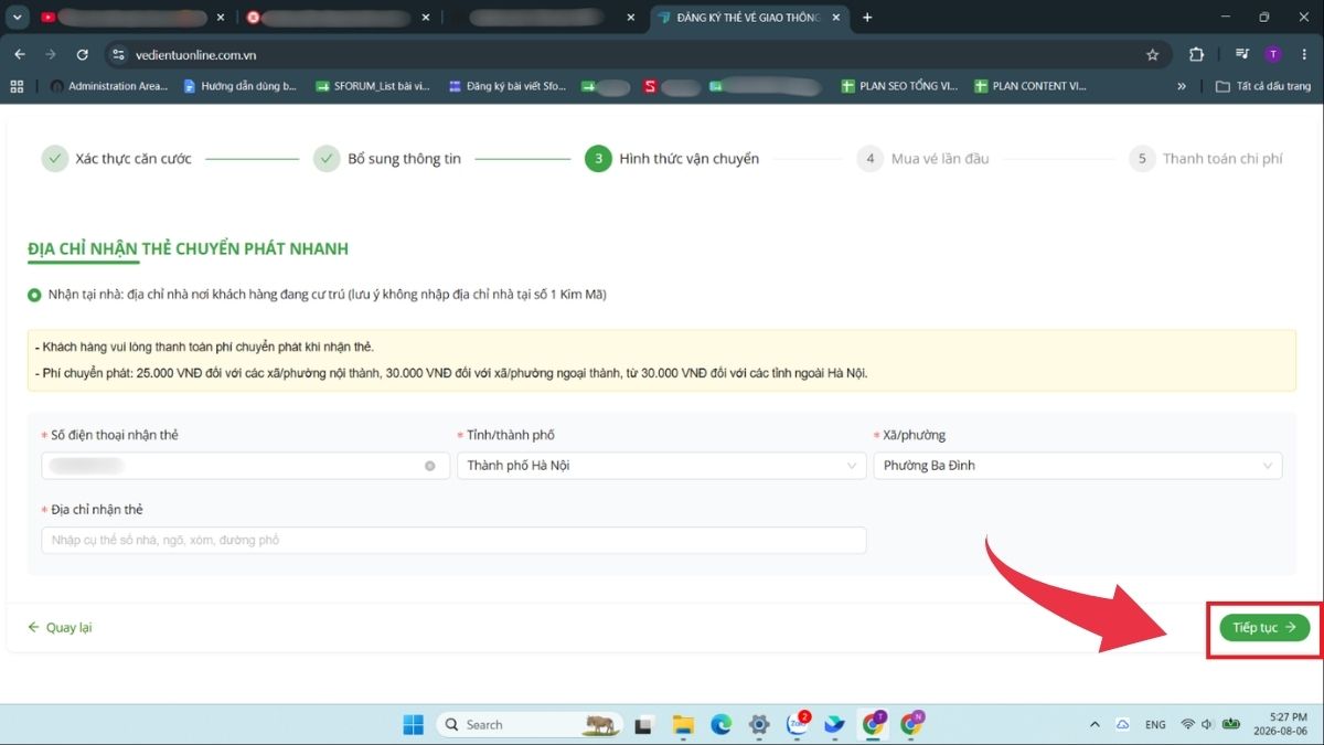 Cách đăng ký thẻ xe buýt miễn phí gắn chip tại Hà Nội  qua website - Bước 5