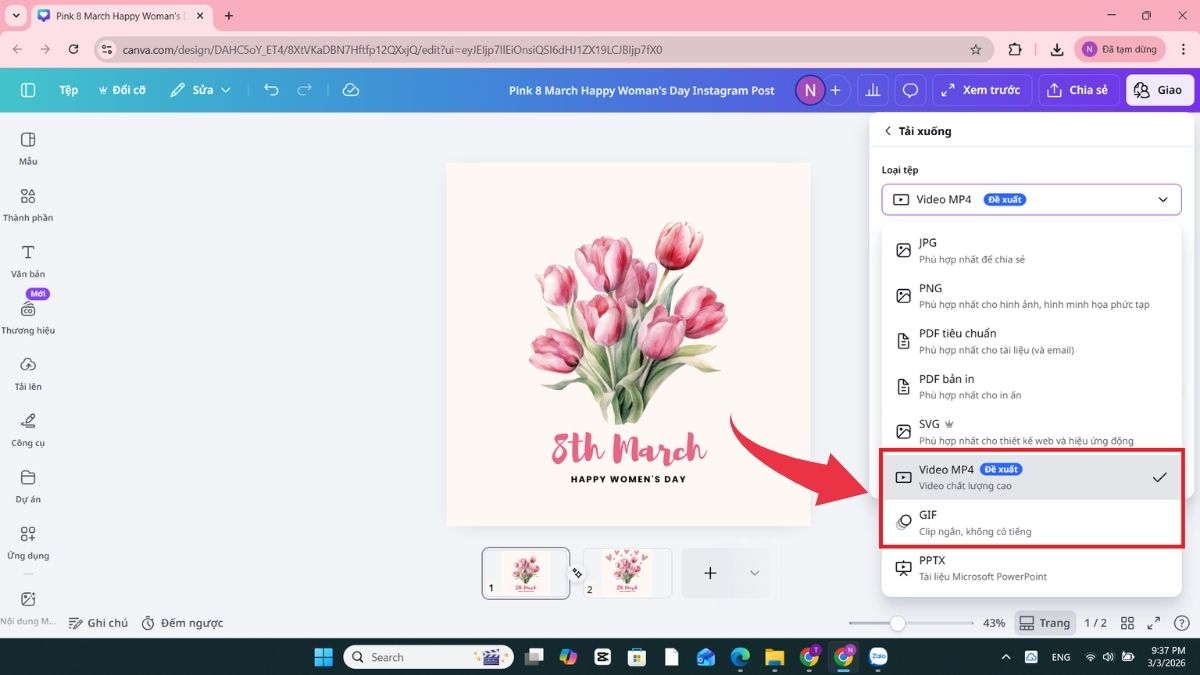Cách làm thiệp hoa 8/3 có hiệu ứng - Bước 5