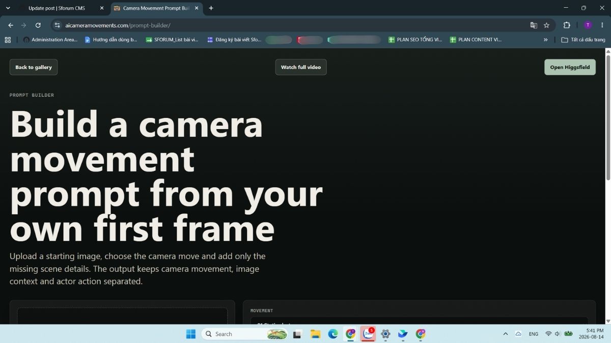 Cách lấy prompt AI chuyển động của camera - Cách tạo -Bước 1