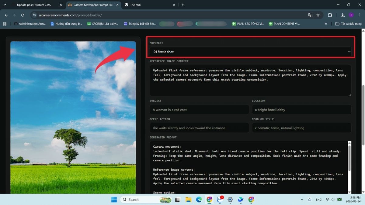 Cách lấy prompt AI chuyển động của camera - Cách tạo -Bước 3