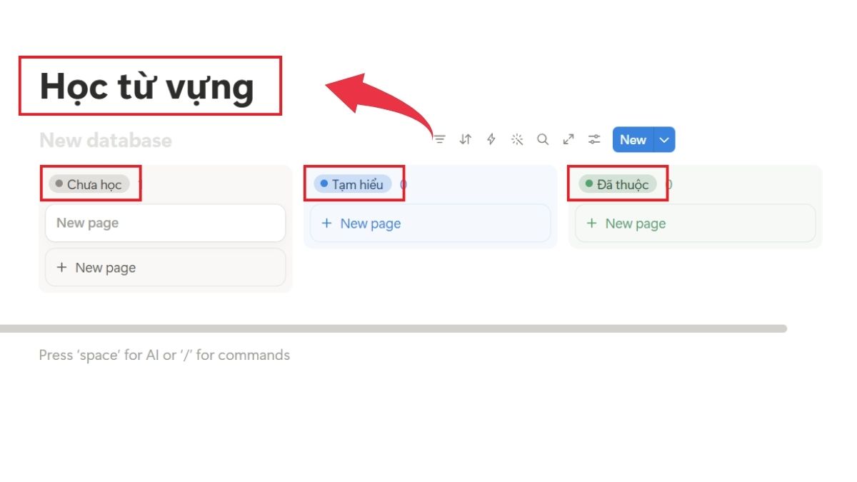 Cách sử dụng Notion để học từ vựng bằng flashcard - Bước 2