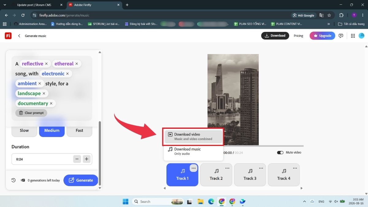 Cách tạo nhạc nền cho video đã upload bằng Adobe Firefly - Bước 10
