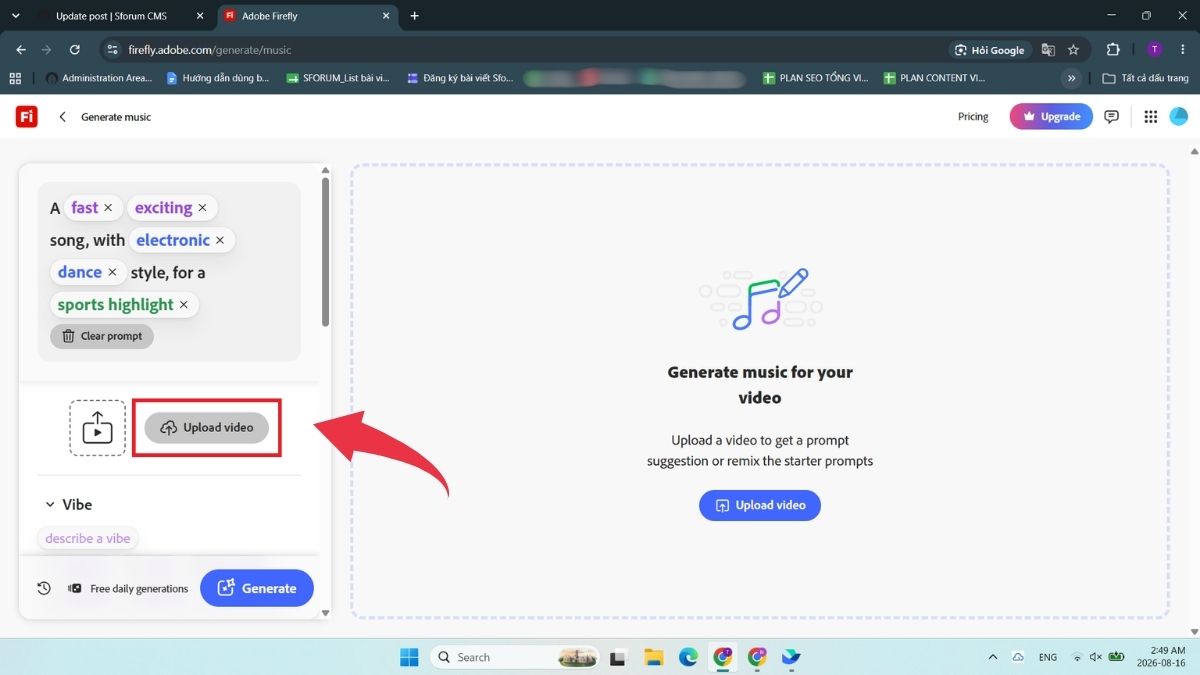Cách tạo nhạc nền cho video đã upload bằng Adobe Firefly - Bước 3