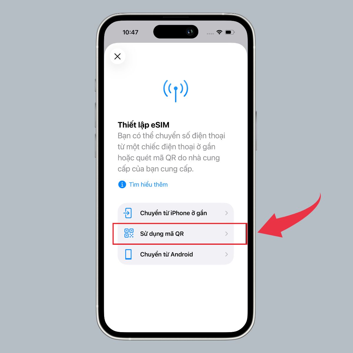 Cách thêm eSIM iPhone 17 Pro Max bằng cách quét mã QR