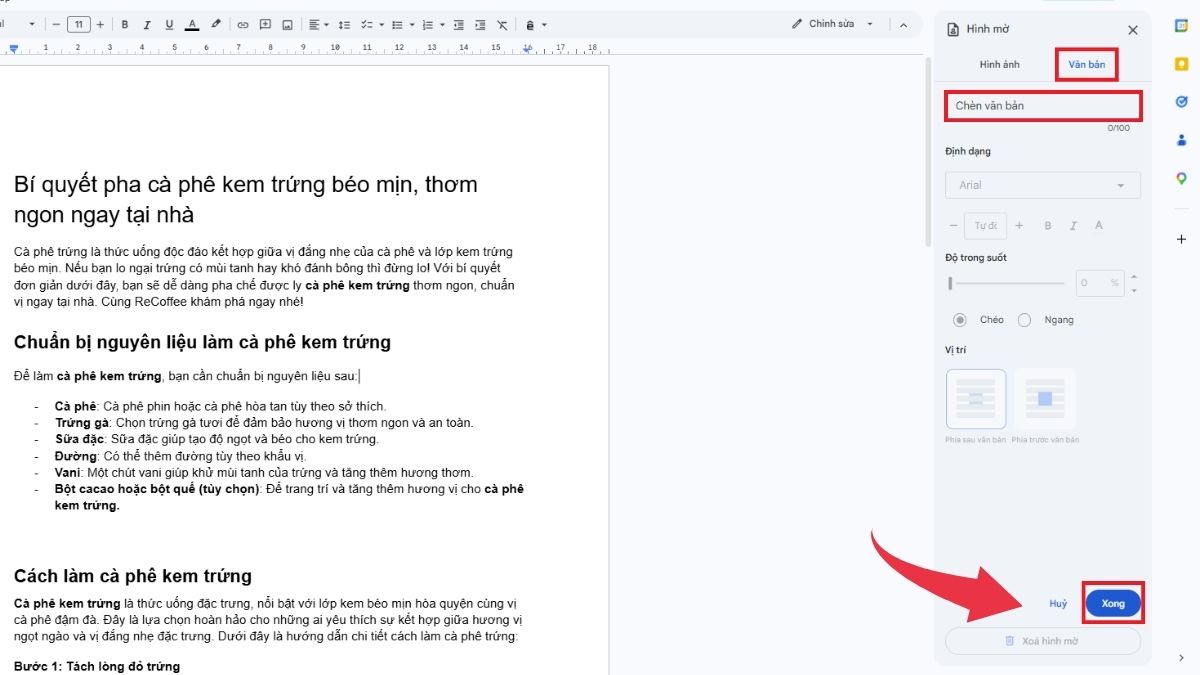 Cách thêm Watermark vào Google Docs bằng văn bản - Bước 2