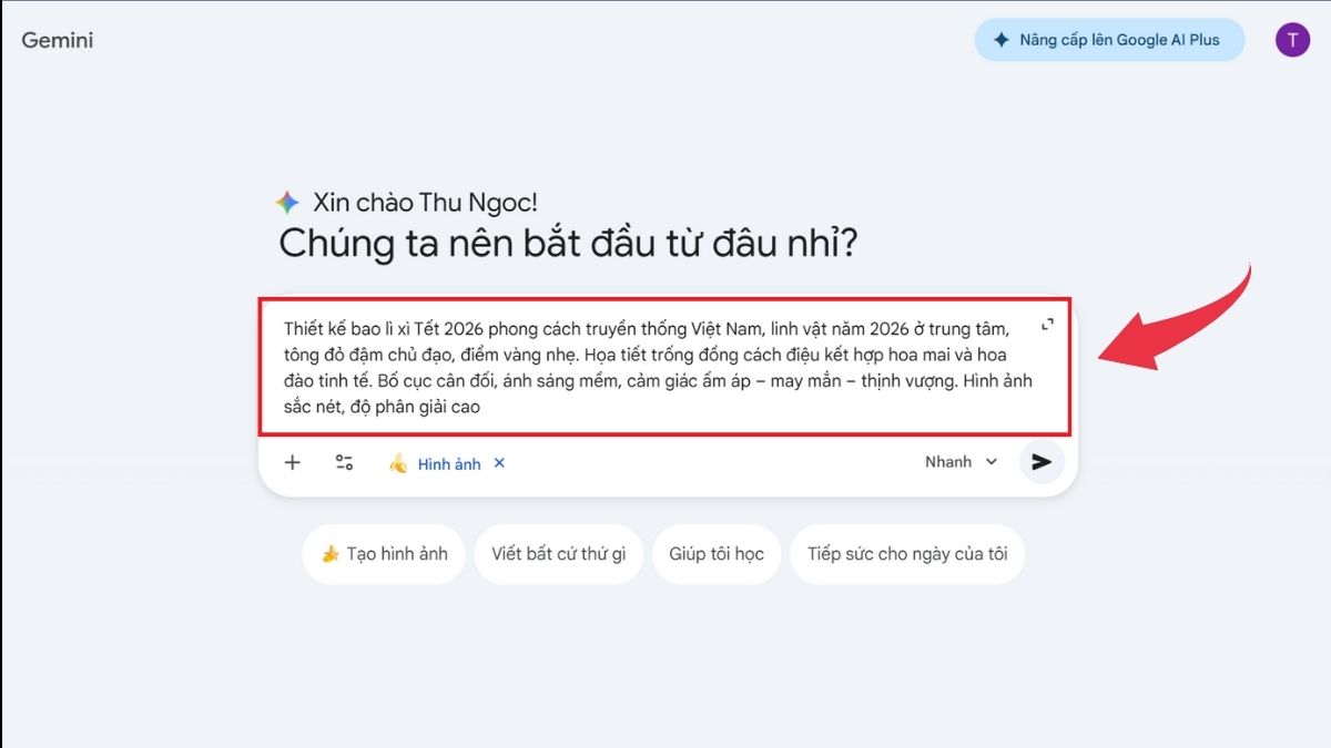 cách thiết kế bao lì xì bằng AI Gemini - Bước 2