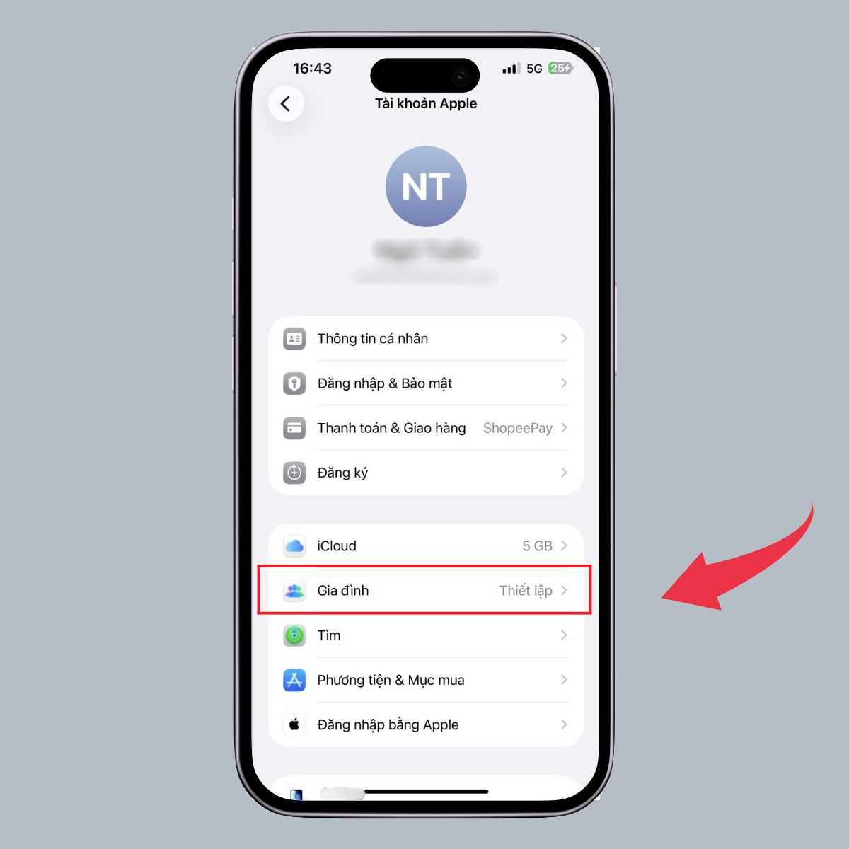 Cách thiết lập tính năng Chia sẻ trong gia đình trên iPhone - Bước 2
