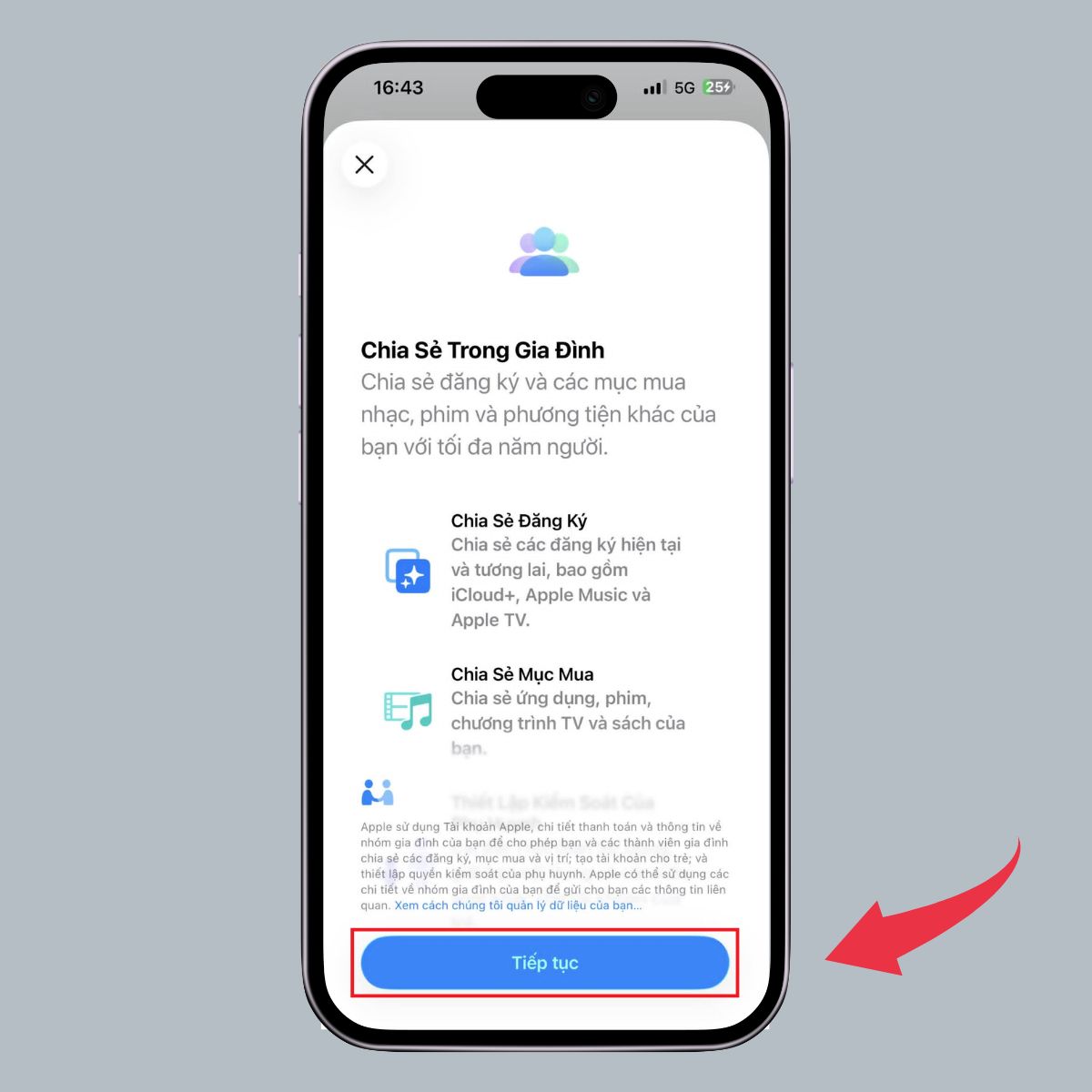Cách thiết lập tính năng Chia sẻ trong gia đình trên iPhone - Bước 3