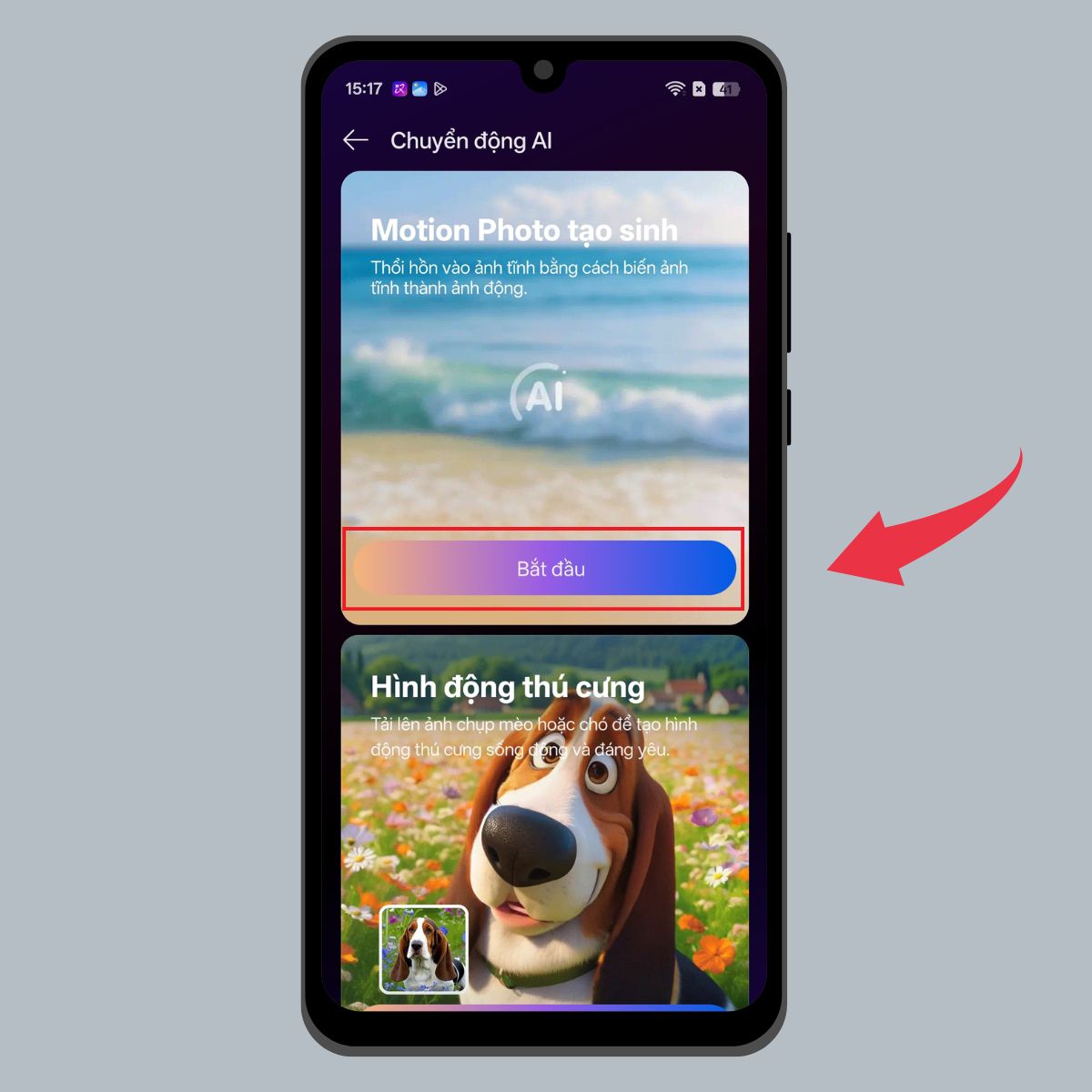 Cách sử dụng tính năng chuyển động AI live tua nhanh thời gian - Chọn chế độ