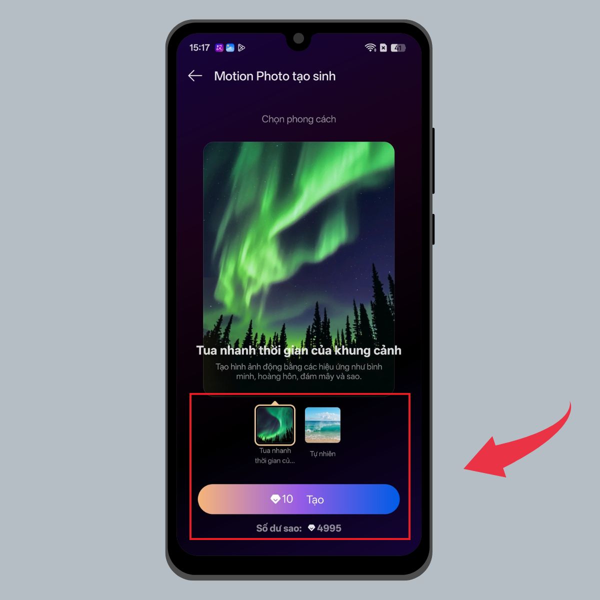 Cách sử dụng tính năng chuyển động AI live tua nhanh thời gian - Chọn phong cách