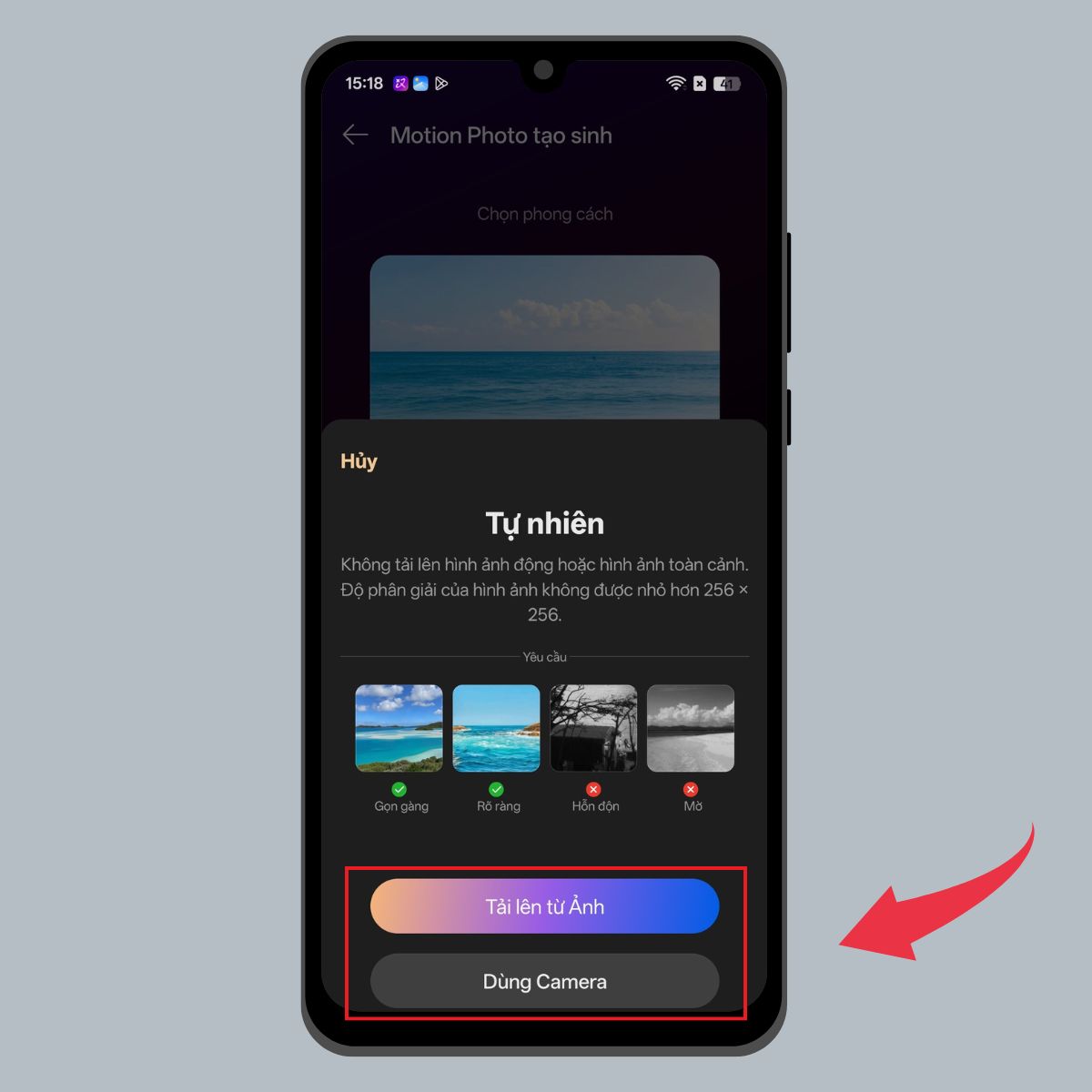 Cách sử dụng tính năng chuyển động AI live tua nhanh thời gian - Tải ảnh lên