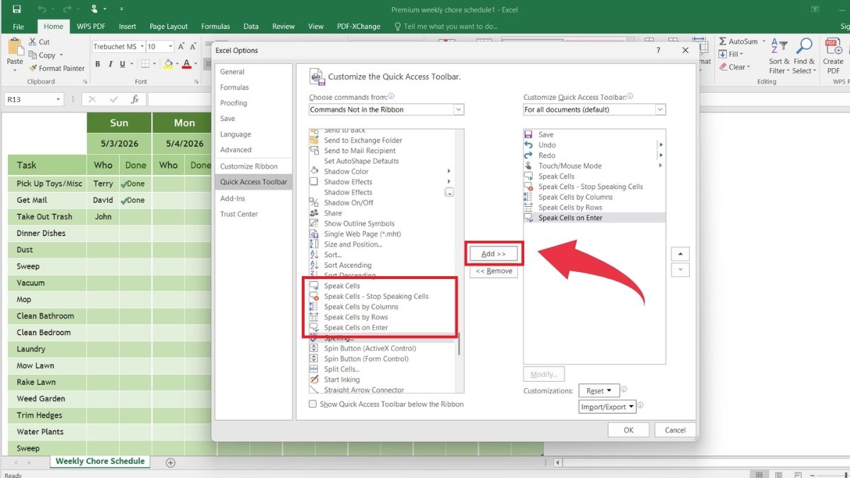 Cách bật công cụ Excel đọc bảng tính bằng giọng nói Speak Cells - Bước 2