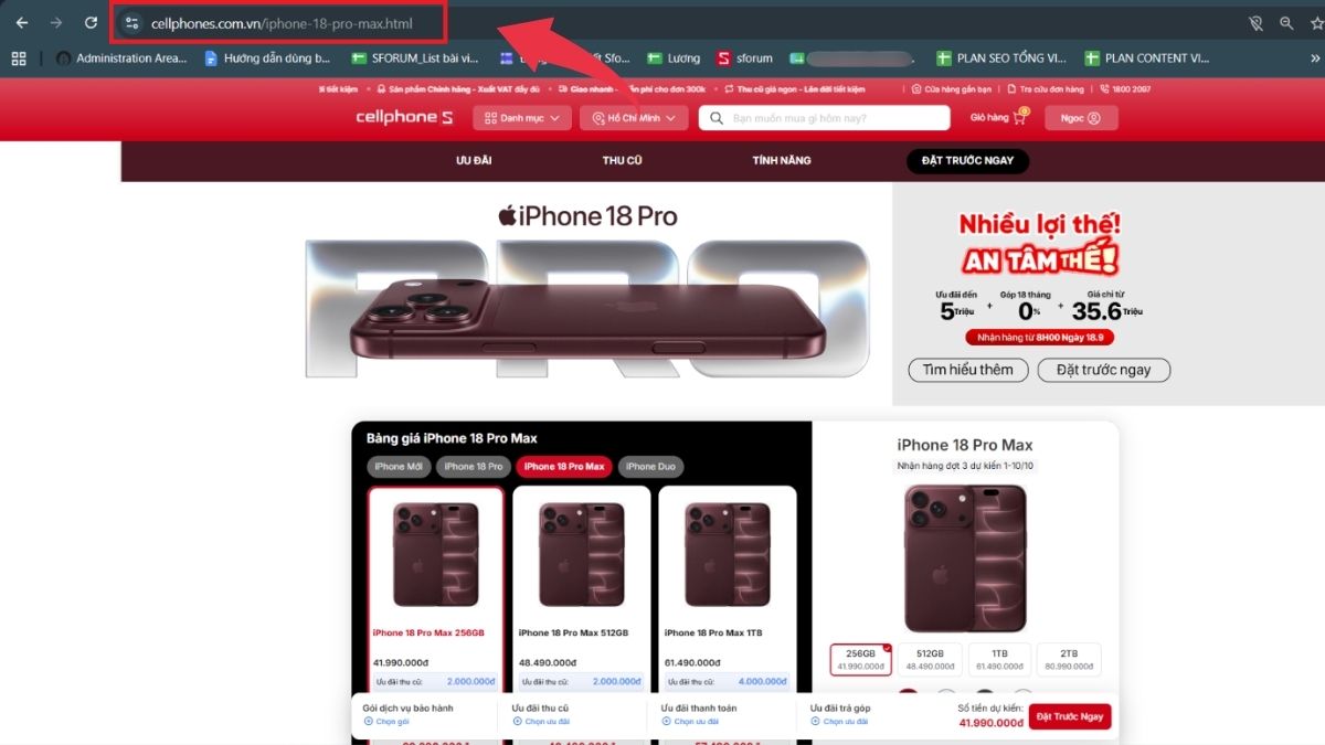 Đặt trước iPhone 18 qua website CellphoneS - Bước 1