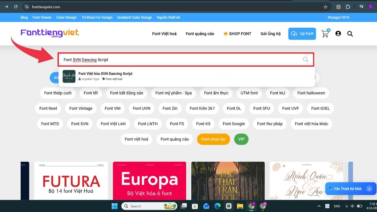 Cài đặt font chữ Giỗ Tổ Hùng Vương - Bước 2