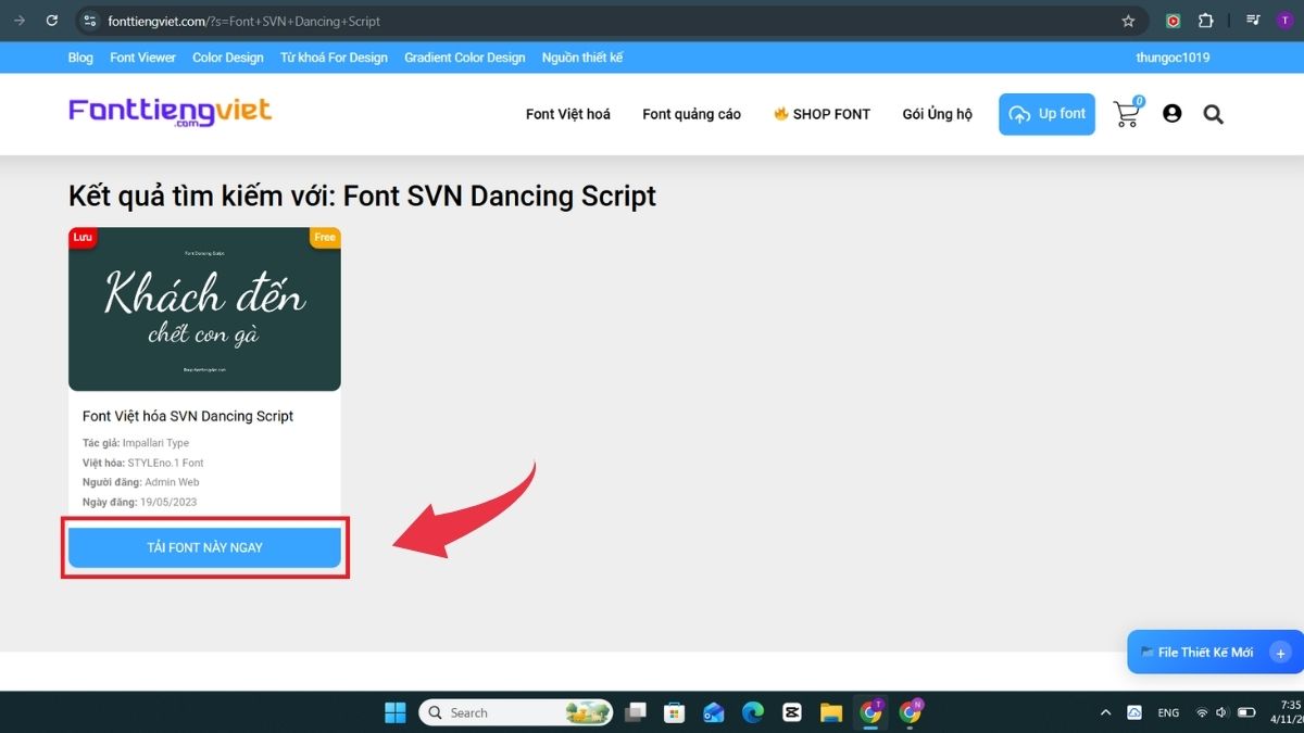 Cài đặt font chữ Giỗ Tổ Hùng Vương - Bước 3