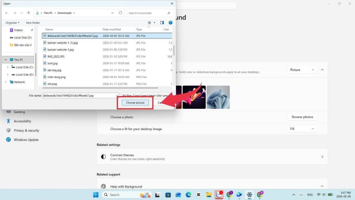 Hướng dẫn cài đặt hình nền cho laptop 15.6 inch -  Bước 3