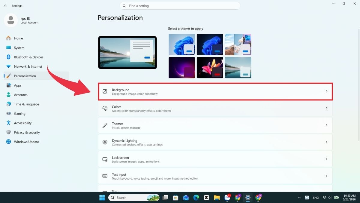 Cách đổi hình nền laptop Dell trong phần Settings - Bước 2