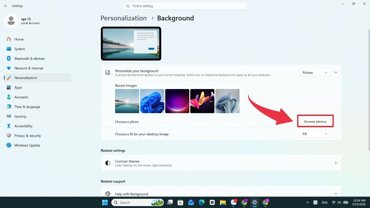 Cách đổi hình nền laptop Dell trong phần Settings - Bước 3