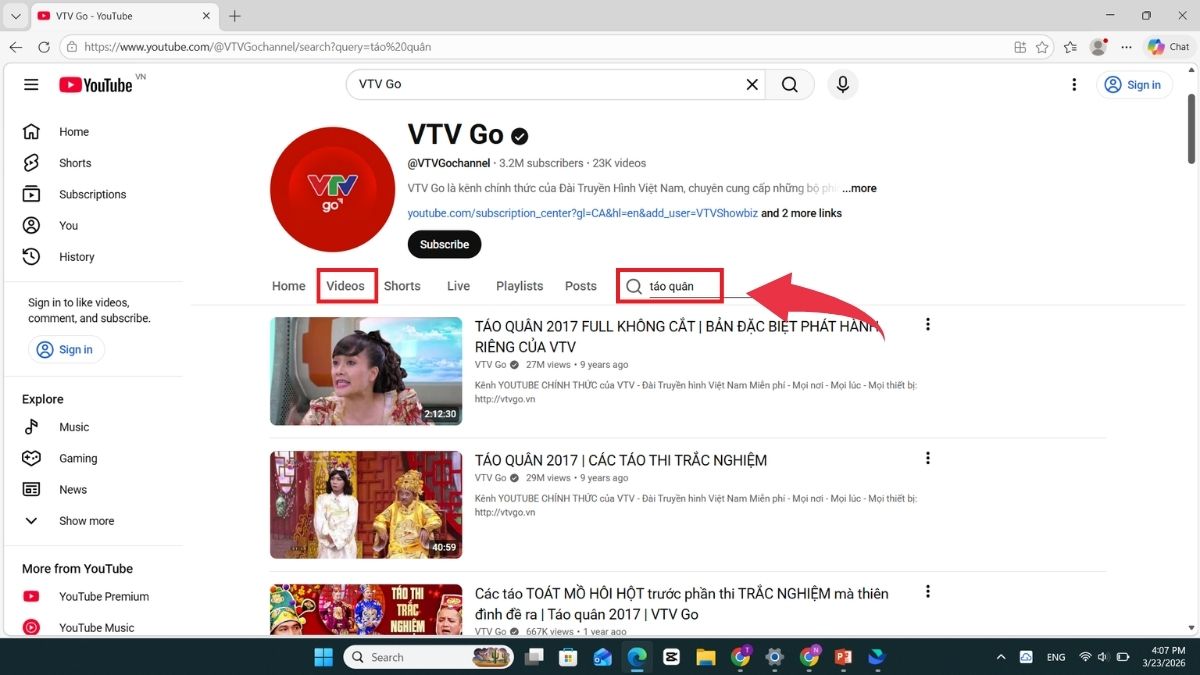 Hướng dẫn cách xem Táo Quân trên Youtube - Bước 3