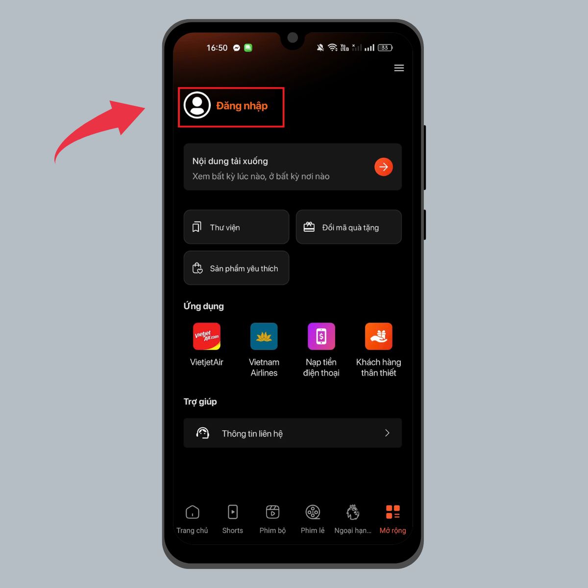 Hướng dẫn cách xem Táo Quân trên FPT Play - Bước 2 chọn đăng nhập
