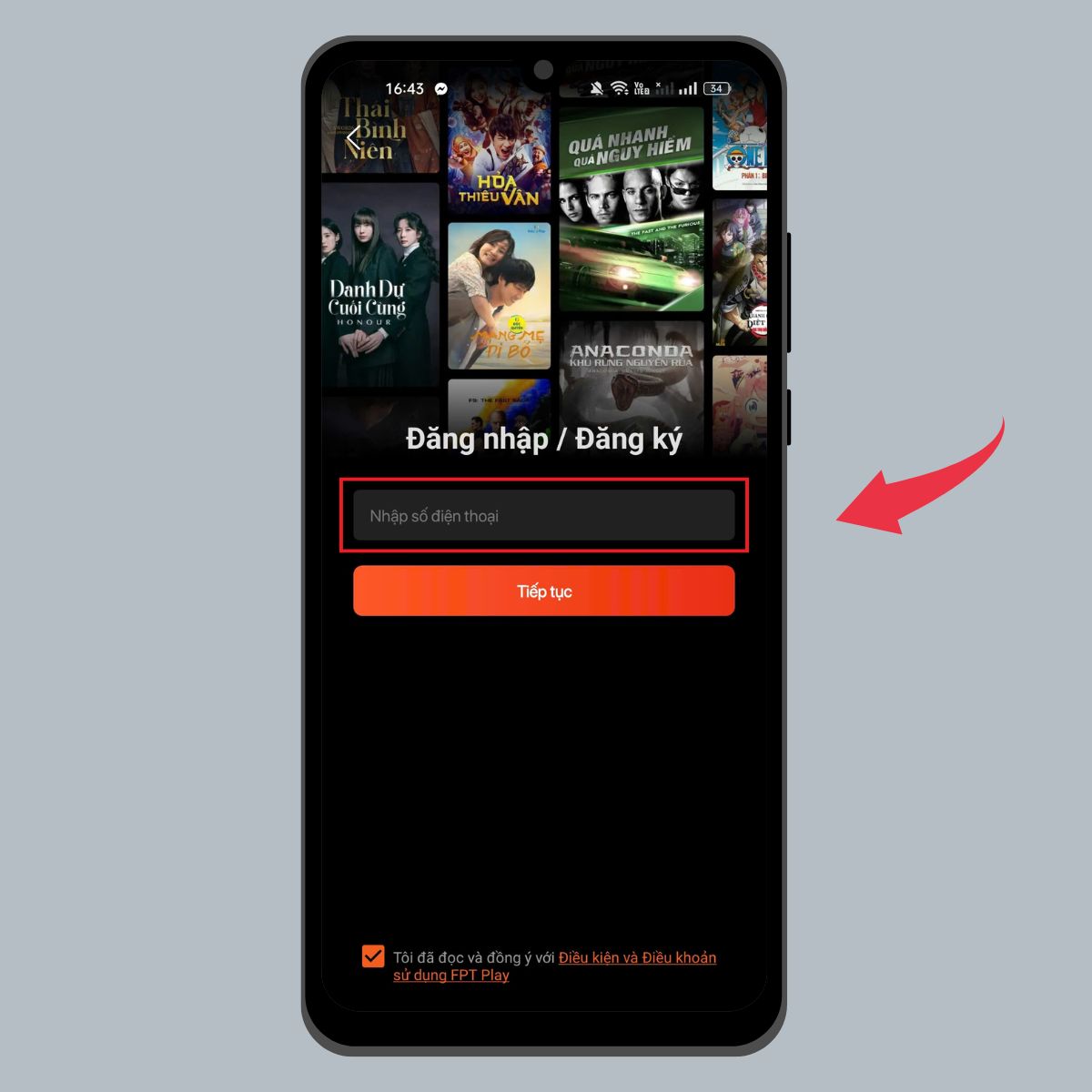 Hướng dẫn cách xem Táo Quân trên FPT Play - Bước 2 nhập số điện thoại