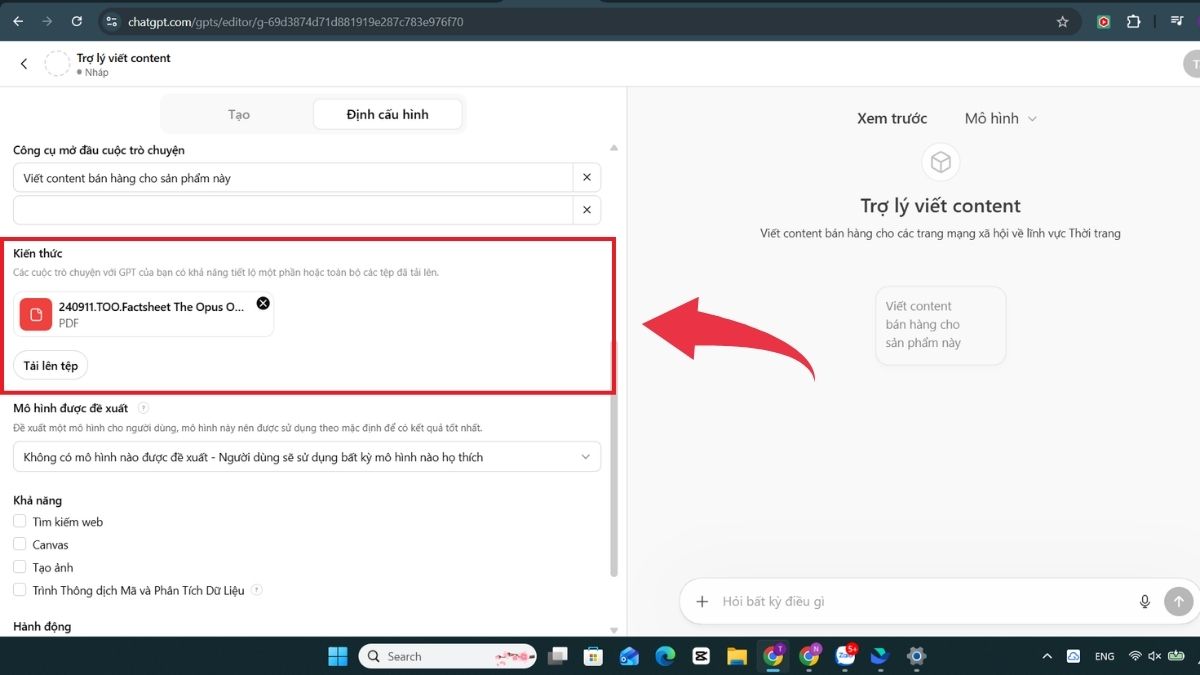 Hướng dẫn tạo trợ lý AI cá nhân trên ChatGPT - Bước 2 tải tài liệu