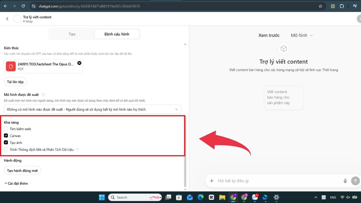Hướng dẫn tạo trợ lý AI cá nhân trên ChatGPT - Bước 2 bật tính năng