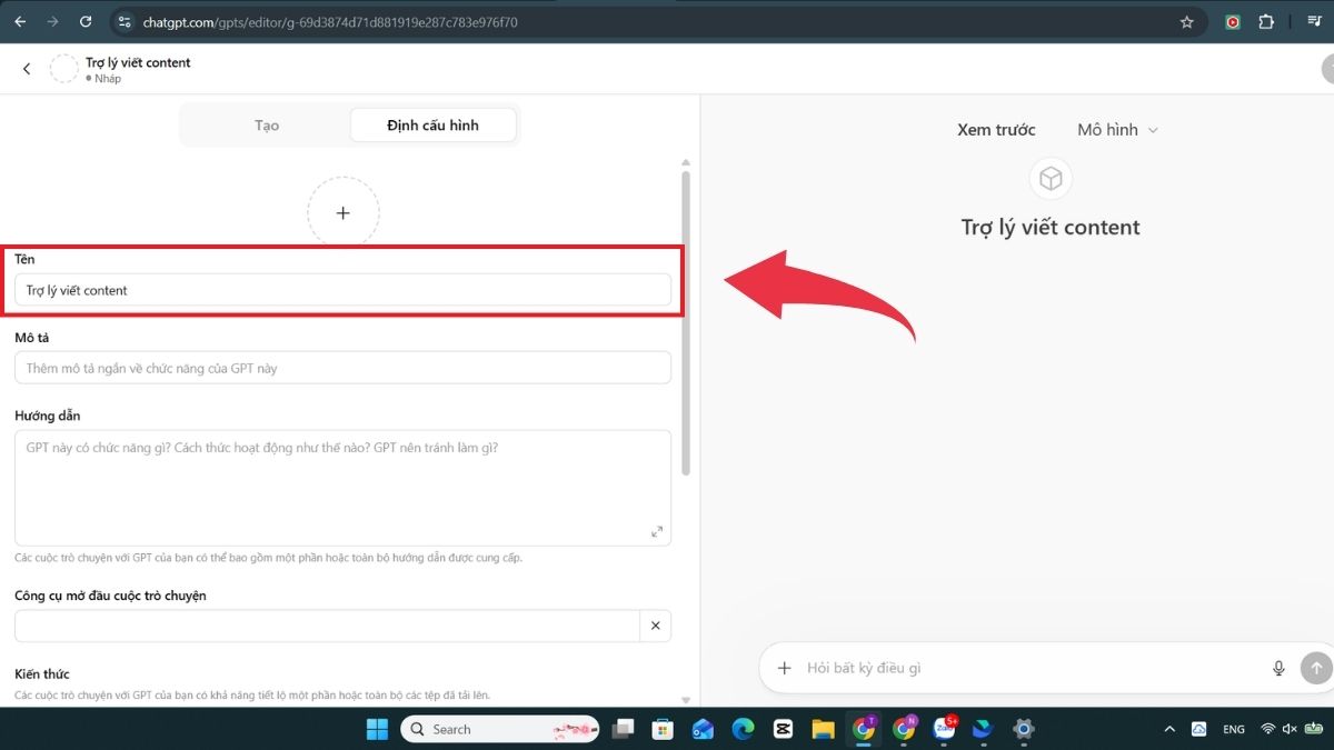 Hướng dẫn tạo trợ lý AI cá nhân trên ChatGPT - Bước 2 đặt tên