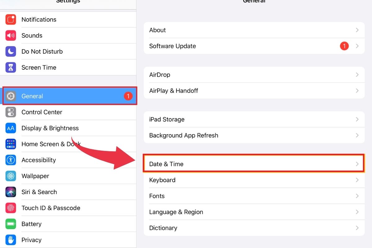 Kiểm tra ngày giờ để khắc phục iPad không kết nối App Store - Bước 2