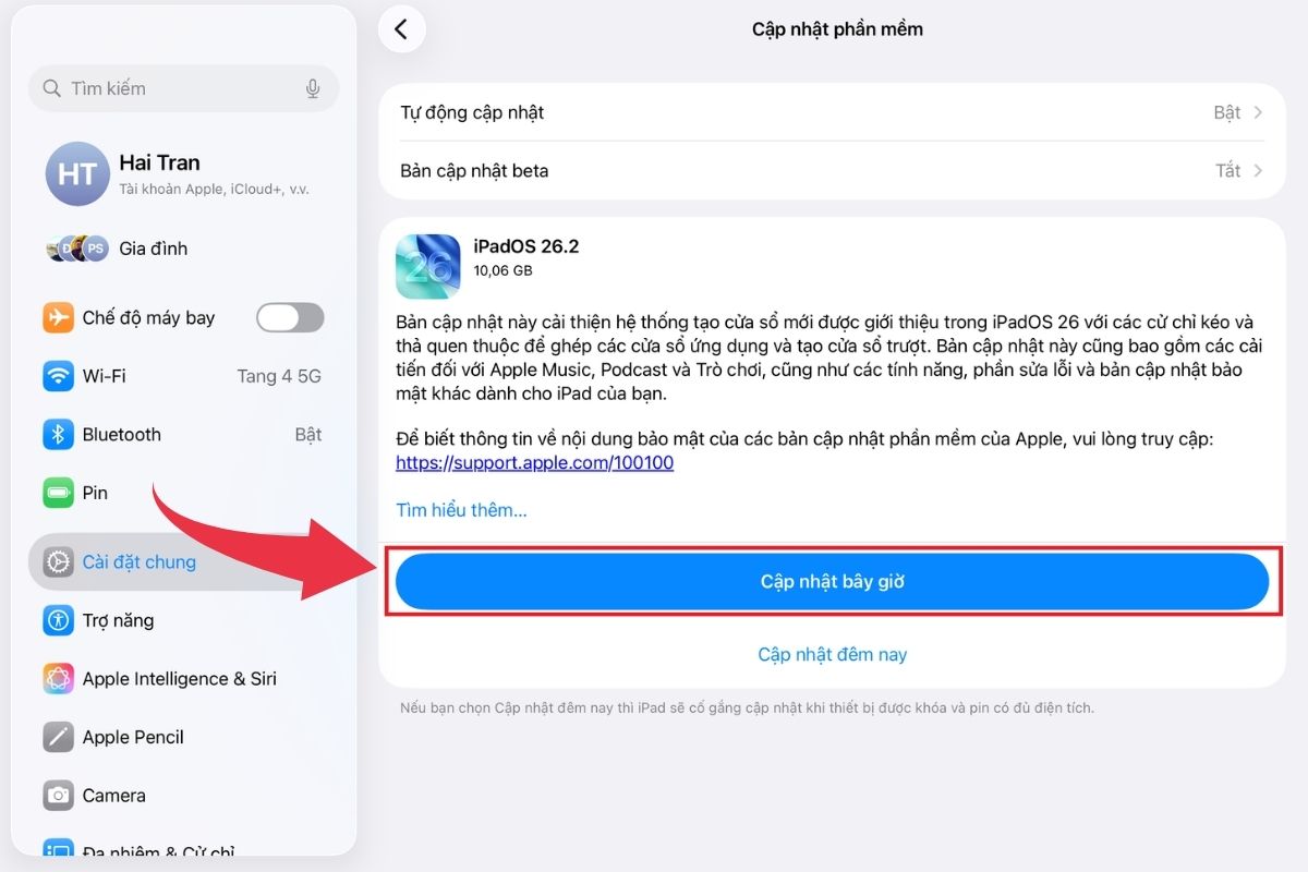 Cập nhật phần mềm để khắc phục iPad không kết nối App Store - Bước 3