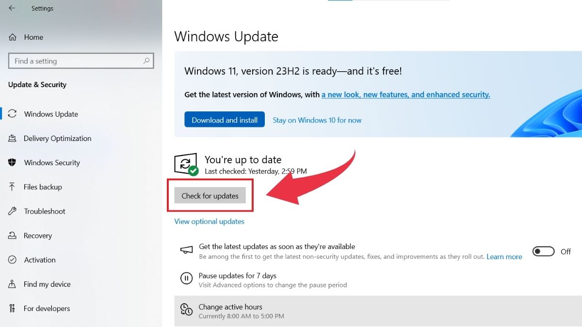 Cập nhật Windows bước 2