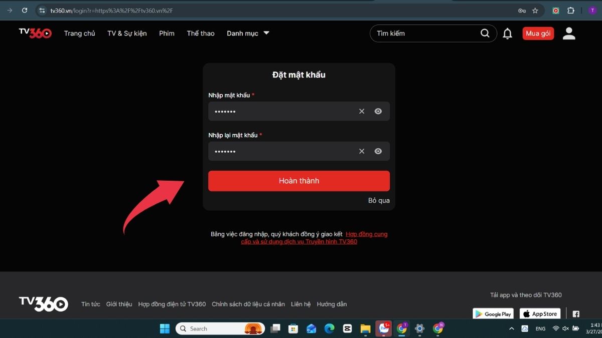 Cách xem Playoff World Cup 2026 trên TV360 -  Bước 1 - đặt mật khẩu