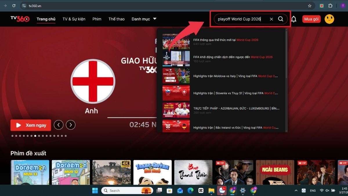 Cách xem Playoff World Cup 2026 trên TV360 -  Bước 2