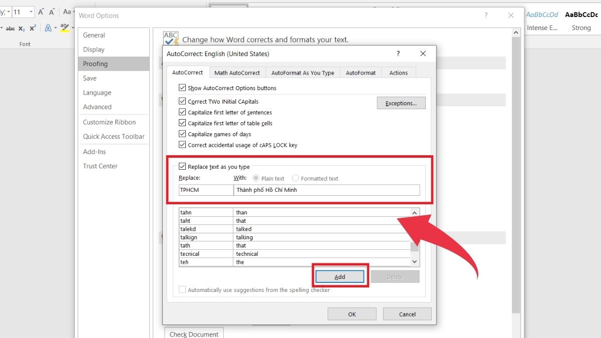 Sử dụng AutoCorrect để kiểm tra chính tả tự động