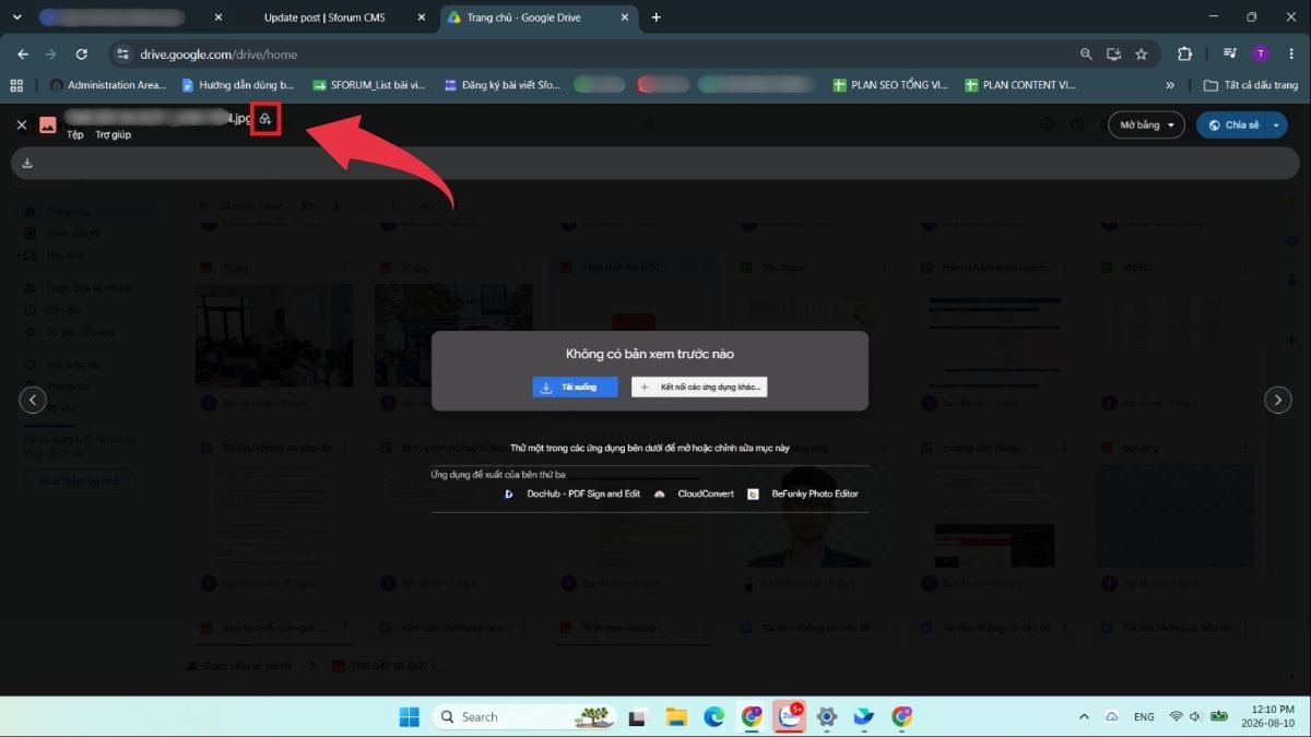 Tải file quá lớn trên Google Drive khi không có bản xem trước bằng lối tắt - Bước 1