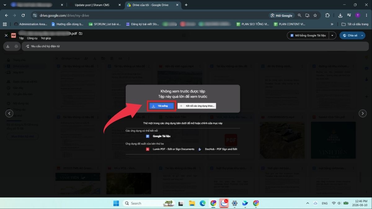 Tải file quá lớn trên Google Drive khi không có bản xem trước trực tiếp từ thông báo - Bước 1