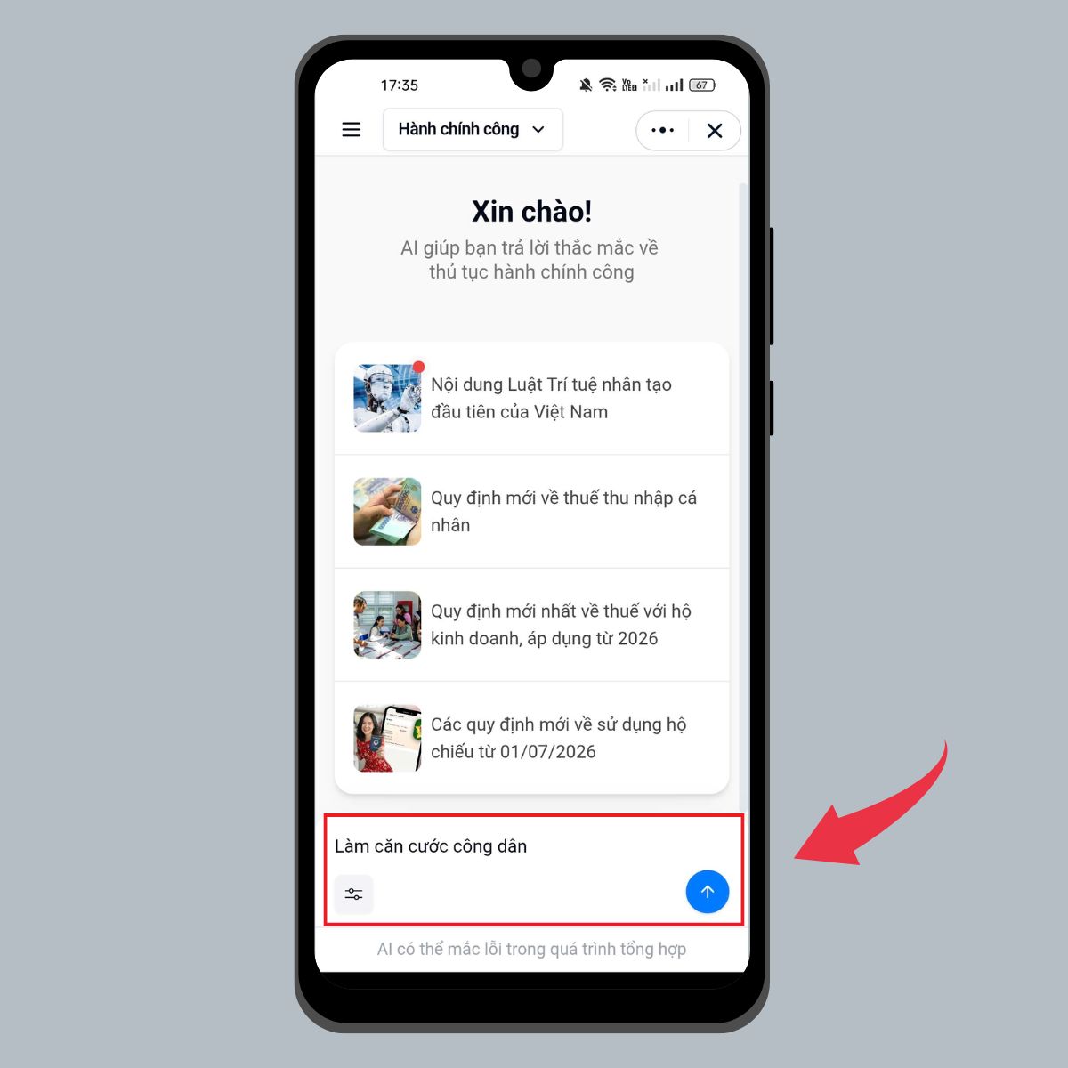 Tra cứu thủ tục hành chính bằng AI trên Zalo - Bước 2