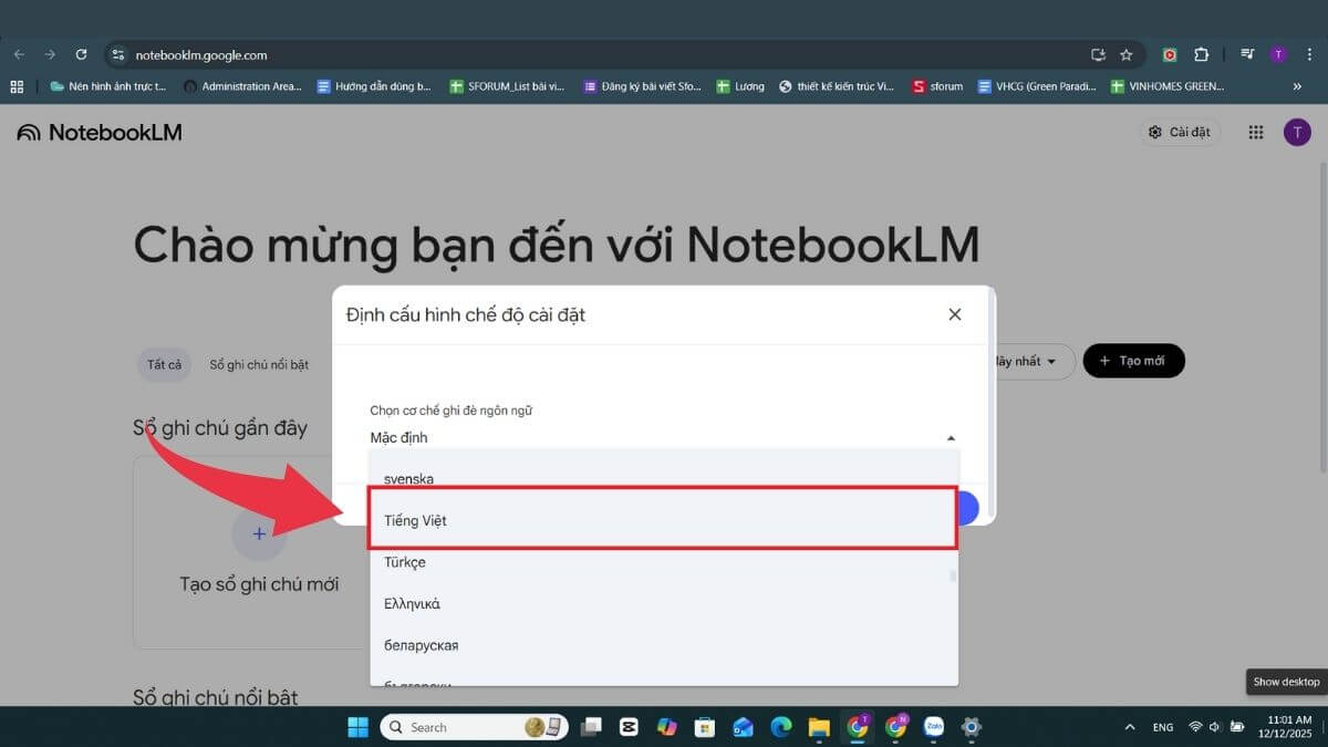 Cách tùy chỉnh tiếng Việt trên NotebookLM - Bước 2