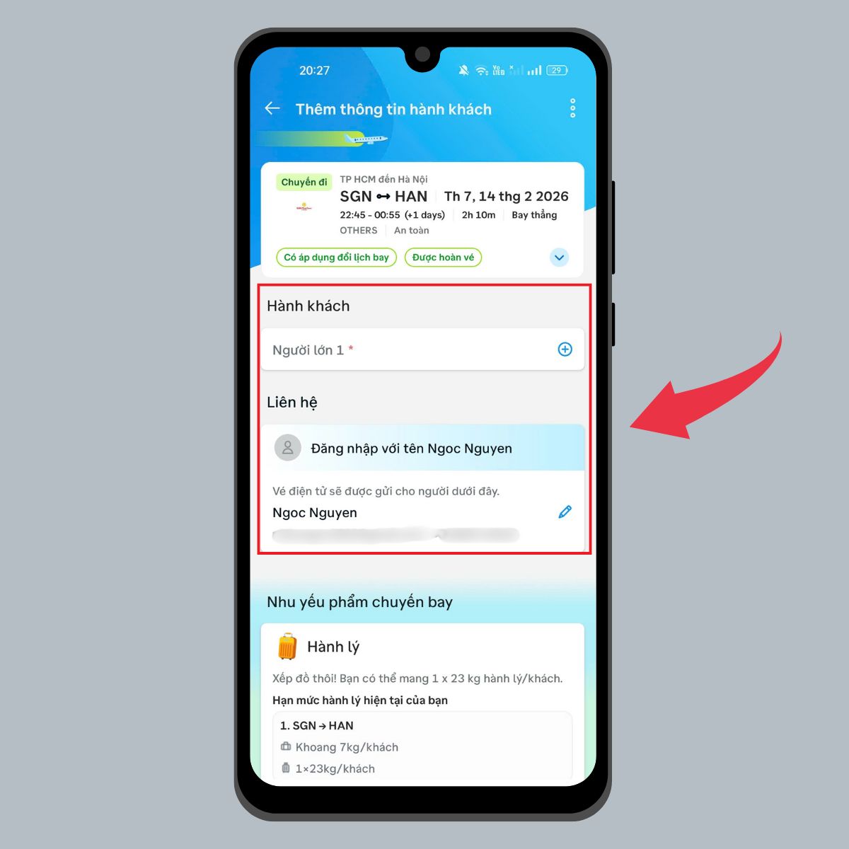 Điền thông tin vé máy bay tết