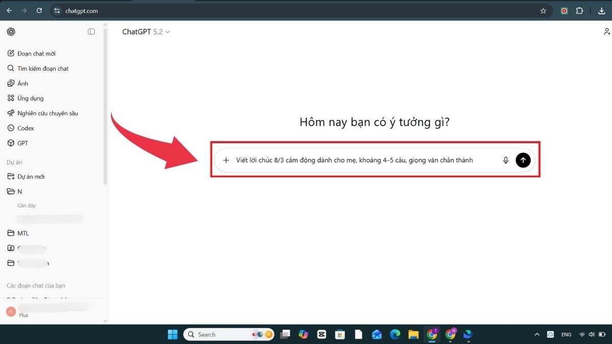 Viết lời chúc 8/3 bằng ChatGPT - Bước 2