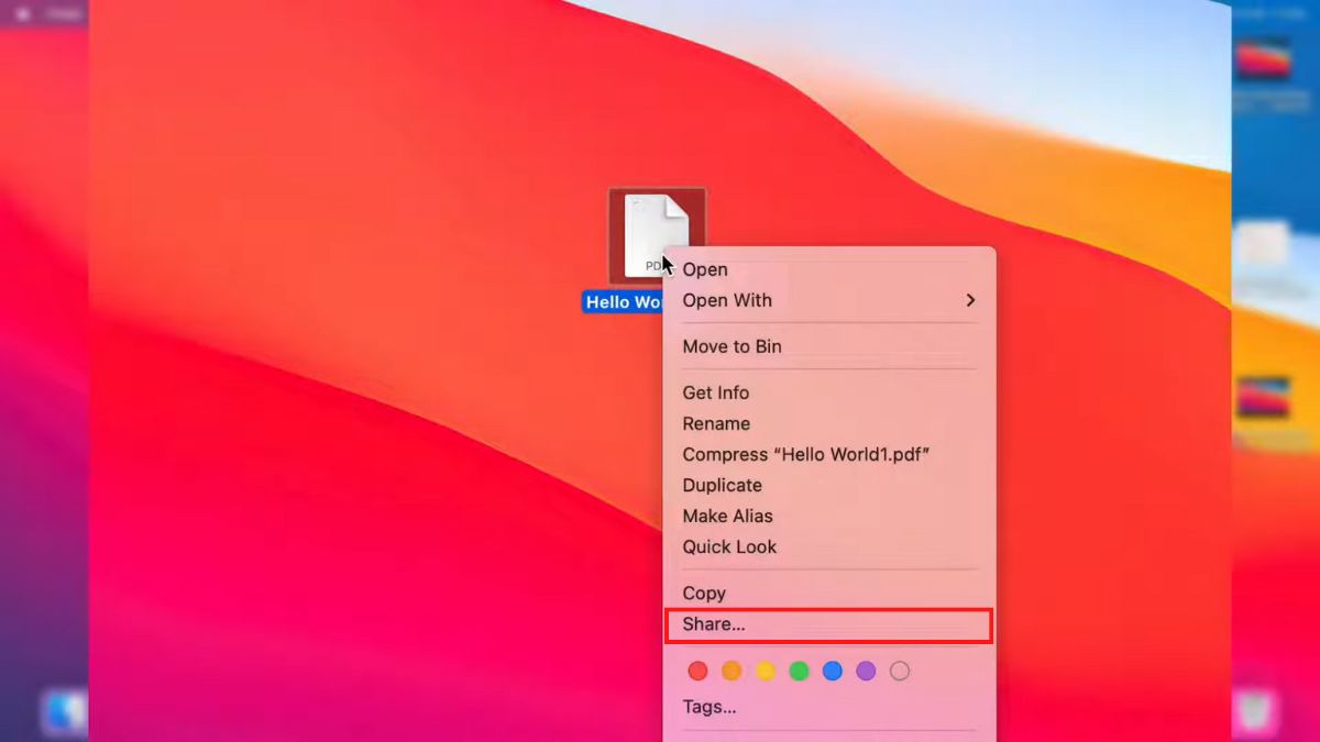 Nhấn chuột phải vào file cần thiết, chọn Share